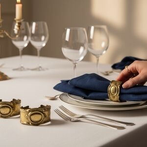 Set of 4 Antique Rococo Revival Brass Napkin Rings European Floral Decor